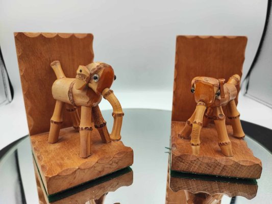 Art Deco Wood & Bamboo Elephant Bookends, 1920s, Set of 2-CAQ-872533