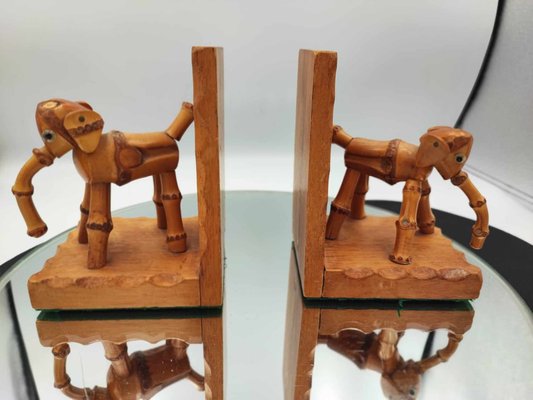 Art Deco Wood & Bamboo Elephant Bookends, 1920s, Set of 2-CAQ-872533