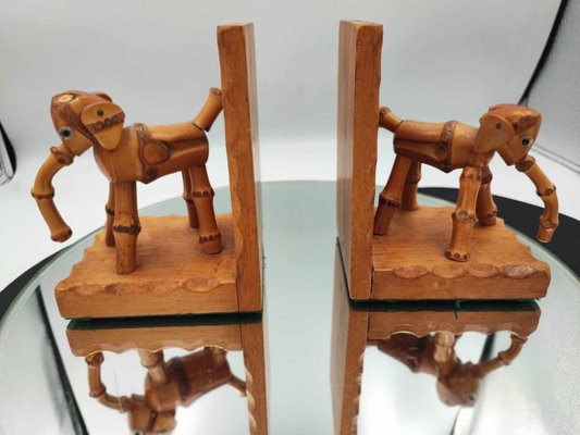 Art Deco Wood & Bamboo Elephant Bookends, 1920s, Set of 2-CAQ-872533