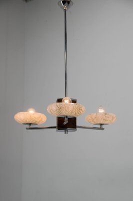 Art Deco Wood Chrome and Glass Chandelier, 1940s-TZ-1401328