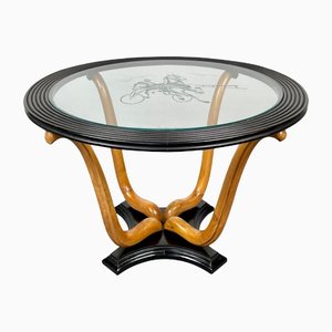 Art Deco Wood & Glass Round Coffee Side Table, Italy, 1940s-LYQ-1171352