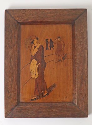 Art Deco Wood Inlay Picture of Fashionable Lady and Gentleman, Germany, 1920-ESB-2027961