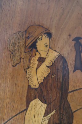 Art Deco Wood Inlay Picture of Fashionable Lady and Gentleman, Germany, 1920-ESB-2027961