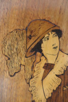 Art Deco Wood Inlay Picture of Fashionable Lady and Gentleman, Germany, 1920-ESB-2027961