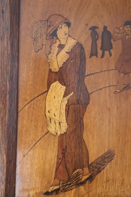 Art Deco Wood Inlay Picture of Fashionable Lady and Gentleman, Germany, 1920-ESB-2027961