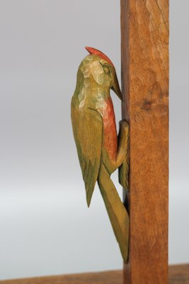 Art Deco Wooden and Frosted Glass Table Lamp with a Woodpecker, 1930s-KEG-1393008