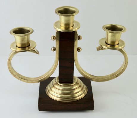 Art Deco Wooden & Brass Candlesticks, 1930s, Set of 2-MJY-1148724