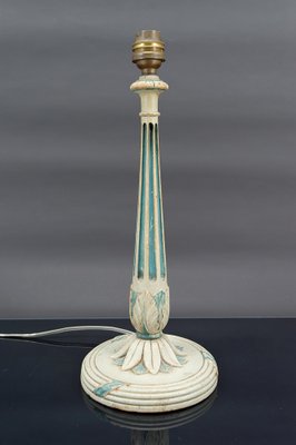 Art Deco Wooden Lamp in White and Patinated Blue, 1920-XNH-1804548