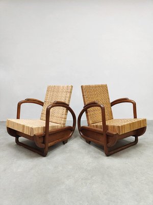 Art Deco Woven Rattan Lounge Chairs, 1930s, Set of 2-BW-1820333