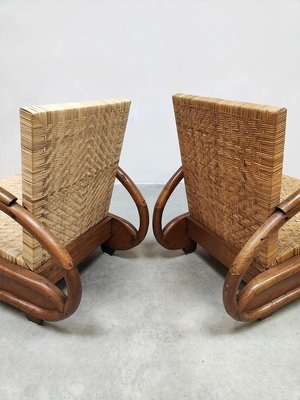 Art Deco Woven Rattan Lounge Chairs, 1930s, Set of 2-BW-1820333