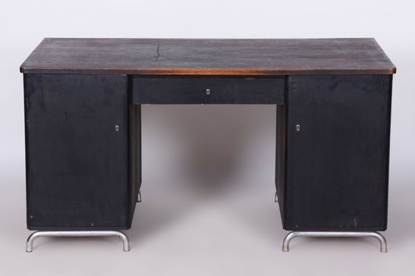 Art Deco Writing Desk in Chrome & Oak attributed to Robert Slezak, Czech, 1930s-WHY-2042100