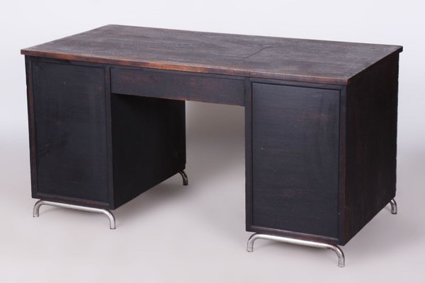 Art Deco Writing Desk in Chrome & Oak attributed to Robert Slezak, Czech, 1930s-WHY-2042100