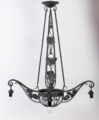 Art Deco Wrought Iron 4-Light Chandelier, 1930s-WFS-744947