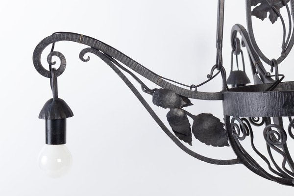 Art Deco Wrought Iron 4-Light Chandelier, 1930s-WFS-744947