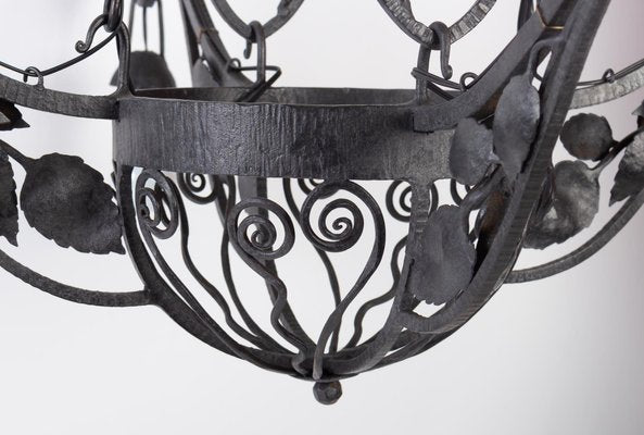 Art Deco Wrought Iron 4-Light Chandelier, 1930s-WFS-744947