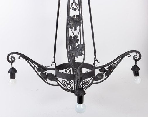 Art Deco Wrought Iron 4-Light Chandelier, 1930s-WFS-744947