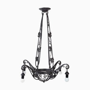 Art Deco Wrought Iron 4-Light Chandelier, 1930s-WFS-744947