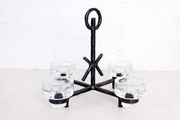 Art Deco Wrought Iron and Glass Candleholder by Erik Höglund for Bostrom, 1960s-BQF-708969