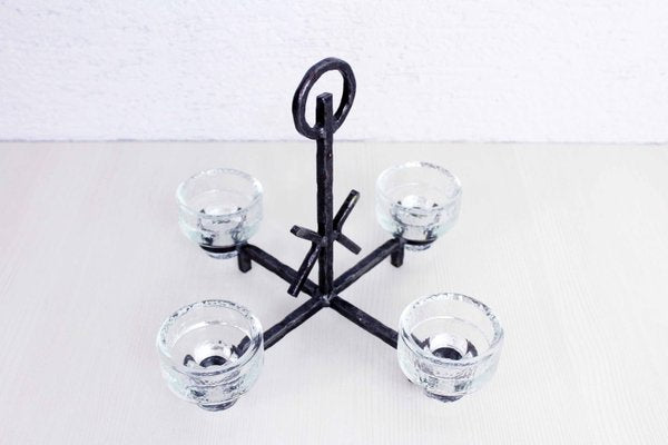 Art Deco Wrought Iron and Glass Candleholder by Erik Höglund for Bostrom, 1960s-BQF-708969