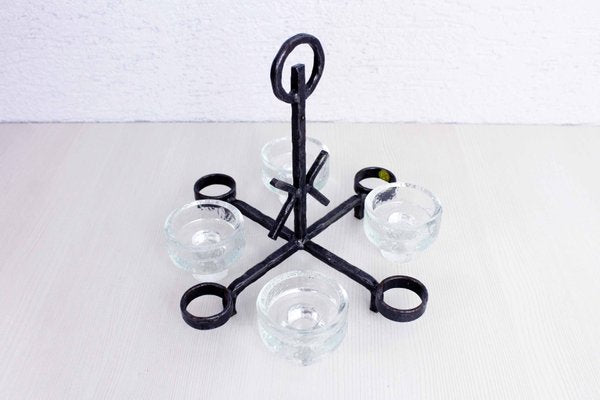 Art Deco Wrought Iron and Glass Candleholder by Erik Höglund for Bostrom, 1960s-BQF-708969