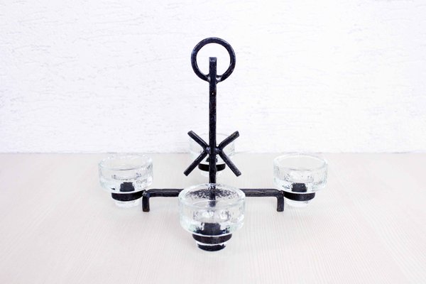 Art Deco Wrought Iron and Glass Candleholder by Erik Höglund for Bostrom, 1960s-BQF-708969