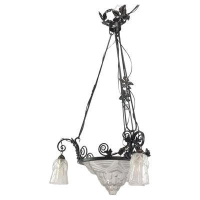 Art Deco Wrought Iron Ceiling Lamp, 1930s-JUZ-1743259