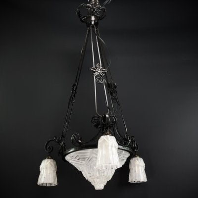 Art Deco Wrought Iron Ceiling Lamp, 1930s-JUZ-1743259