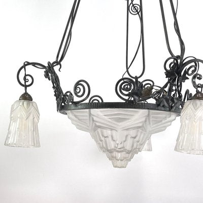 Art Deco Wrought Iron Ceiling Lamp, 1930s-JUZ-1743259