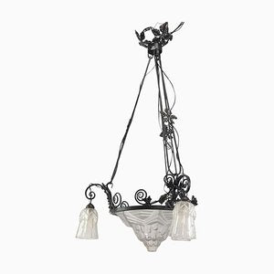 Art Deco Wrought Iron Ceiling Lamp, 1930s-JUZ-1743259