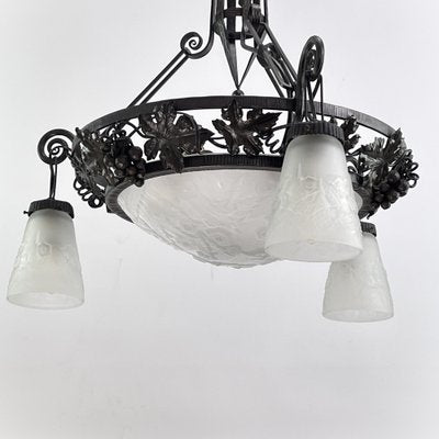 Art Deco Wrought Iron Ceiling Lamp by Muller Freres, Luneville, 1930s-JUZ-1773752