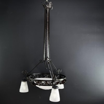 Art Deco Wrought Iron Ceiling Lamp by Muller Freres, Luneville, 1930s-JUZ-1773752