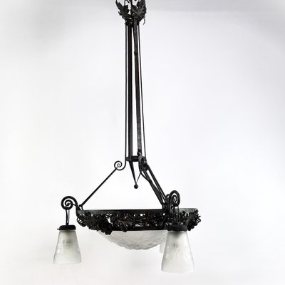 Art Deco Wrought Iron Ceiling Lamp by Muller Freres, Luneville, 1930s-JUZ-1773752