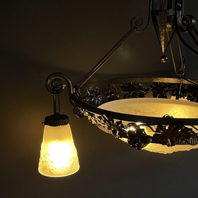 Art Deco Wrought Iron Ceiling Lamp by Muller Freres, Luneville, 1930s-JUZ-1773752