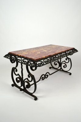 Art Deco Wrought Iron Coffee Table with Marble Top, 1940s-XNH-1028432