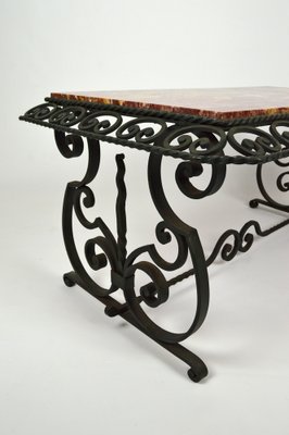 Art Deco Wrought Iron Coffee Table with Marble Top, 1940s-XNH-1028432