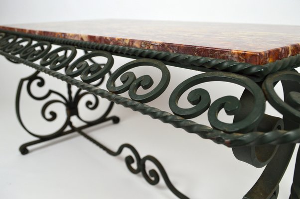 Art Deco Wrought Iron Coffee Table with Marble Top, 1940s-XNH-1028432