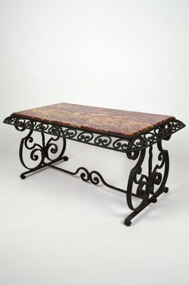 Art Deco Wrought Iron Coffee Table with Marble Top, 1940s-XNH-1028432