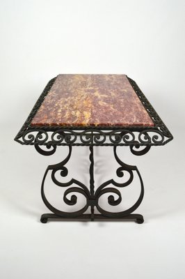 Art Deco Wrought Iron Coffee Table with Marble Top, 1940s-XNH-1028432