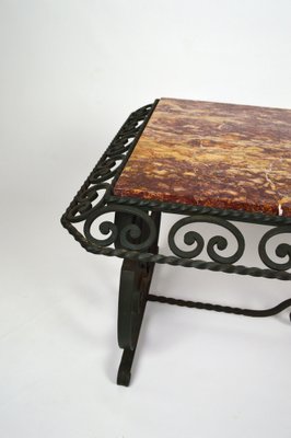 Art Deco Wrought Iron Coffee Table with Marble Top, 1940s-XNH-1028432