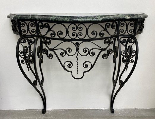 Art Deco Wrought Iron Console with Alpine Green Marble-DY-2016858