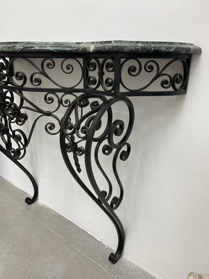 Art Deco Wrought Iron Console with Alpine Green Marble-DY-2016858