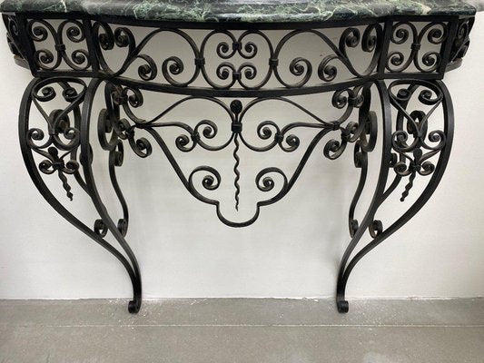 Art Deco Wrought Iron Console with Alpine Green Marble-DY-2016858