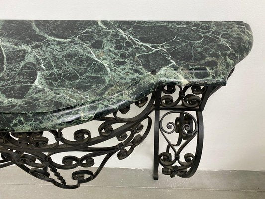 Art Deco Wrought Iron Console with Alpine Green Marble-DY-2016858