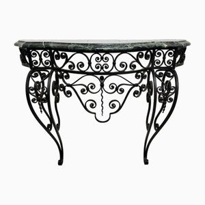 Art Deco Wrought Iron Console with Alpine Green Marble-DY-2016858