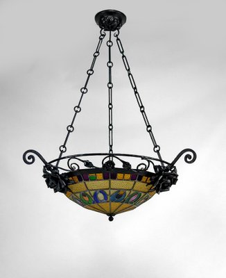 Art Deco Wrought Iron Hanging Light by Augustin Louis Calmels, 1920-XNH-1804502