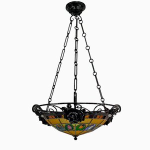 Art Deco Wrought Iron Hanging Light by Augustin Louis Calmels, 1920-XNH-1804502