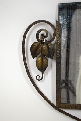 Art Deco Wrought Iron Mirror with Flowers, 1930s-XNH-632717