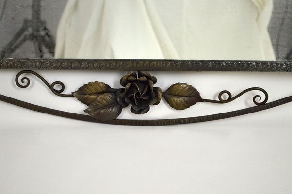 Art Deco Wrought Iron Mirror with Flowers, 1930s-XNH-632717