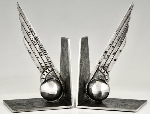 Art Deco Wrought Iron Wing Bookends by Edgar Brandt, 1930, Set of 2-KTN-1798185