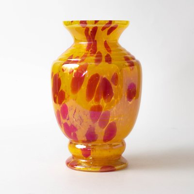 Art Deco Yellow and Red Spatter Glass Vase from Franz Welz-IXK-1437959